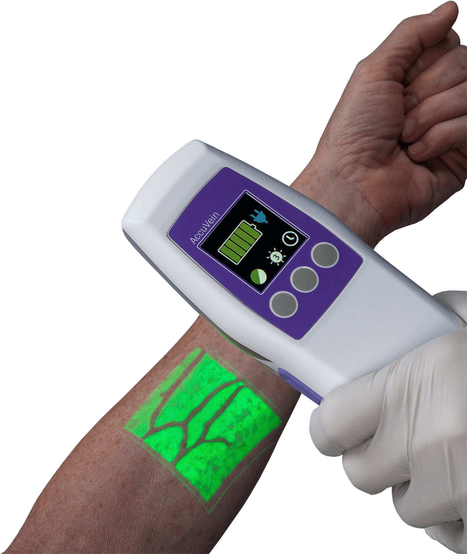 vein scanner and arm with green light