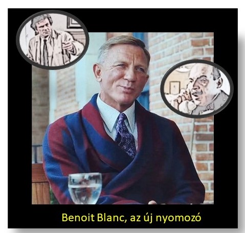 Benoit Blanc ül a teraszon Columbo és Poirot a képen